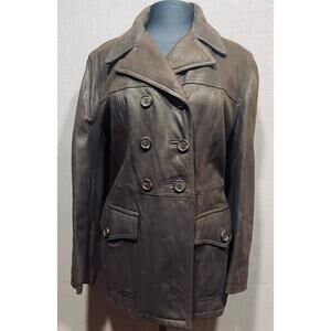 Vintage Y2K Enrico Mandelli Italy Brown Leather Coat Jacket Women Size M/8